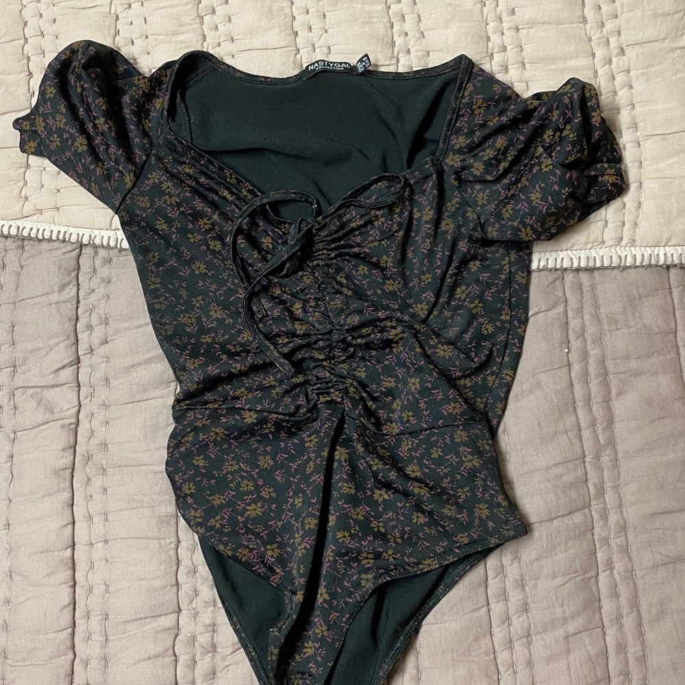 Black flowered body suit